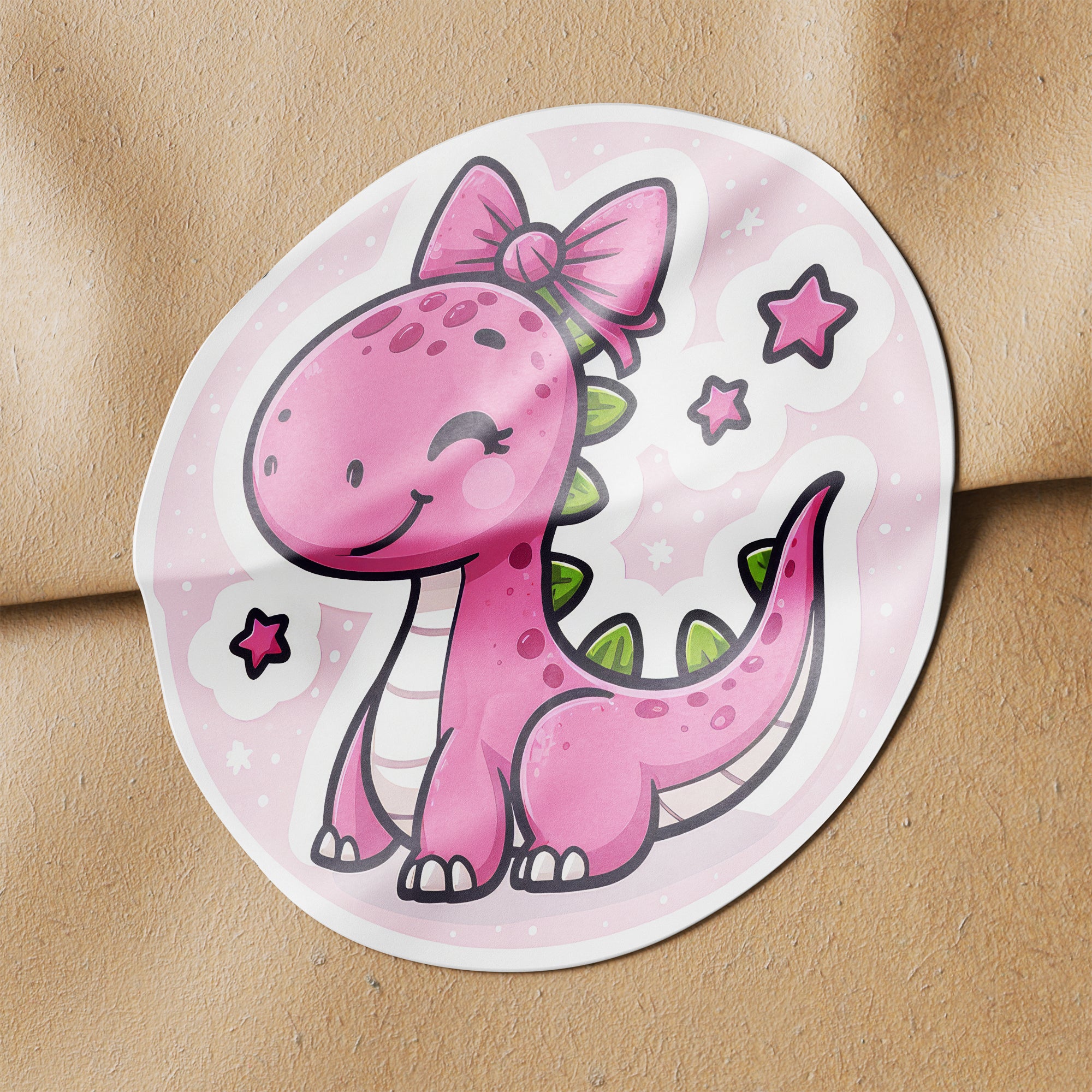 Pink Dinosaur 3 Circle Stickers