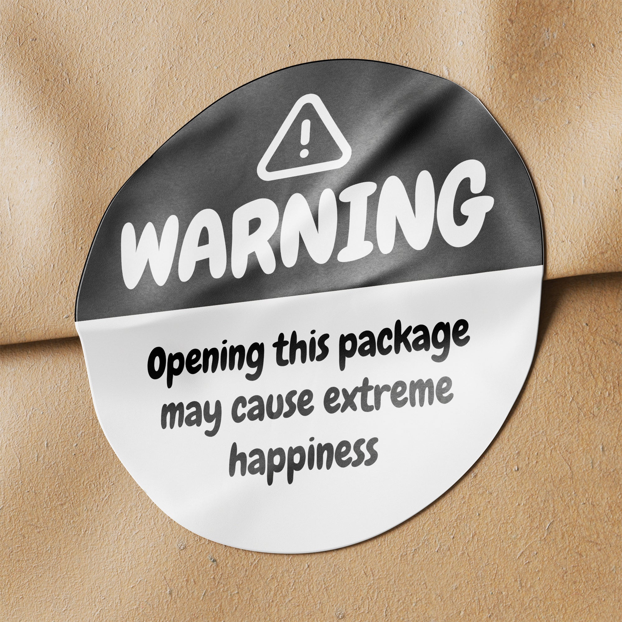 Black Warning Happiness Circle Stickers