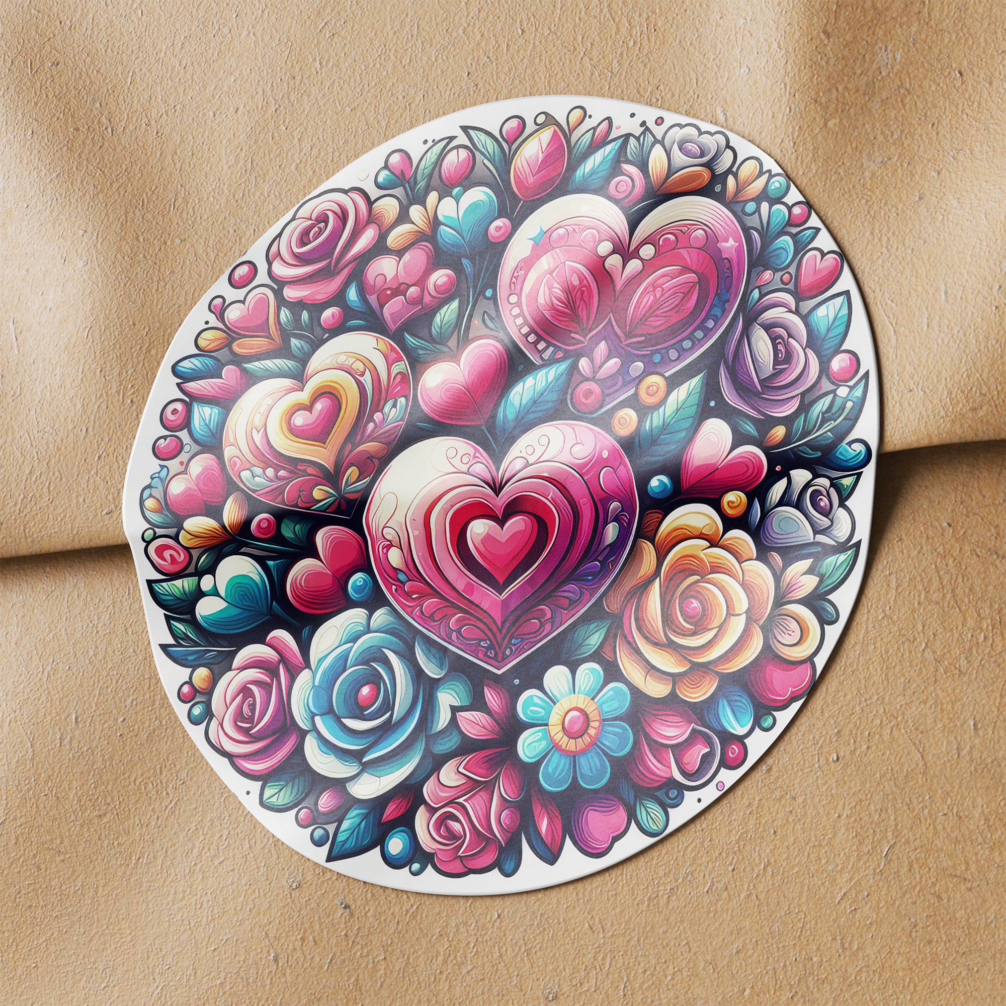 Rainbow Hearts & Roses 2 Circle Stickers