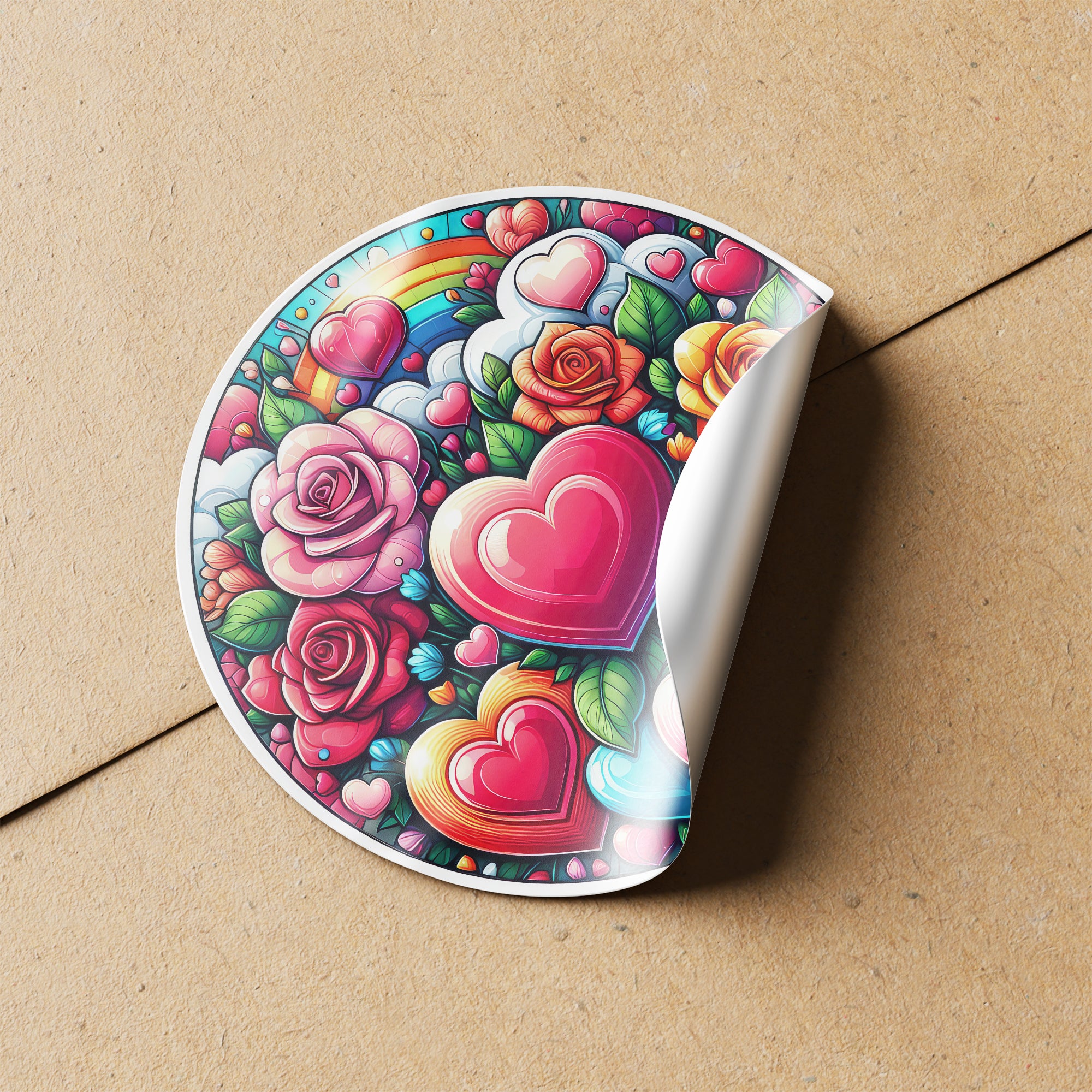 Rainbow Hearts & Roses 1 Circle Stickers