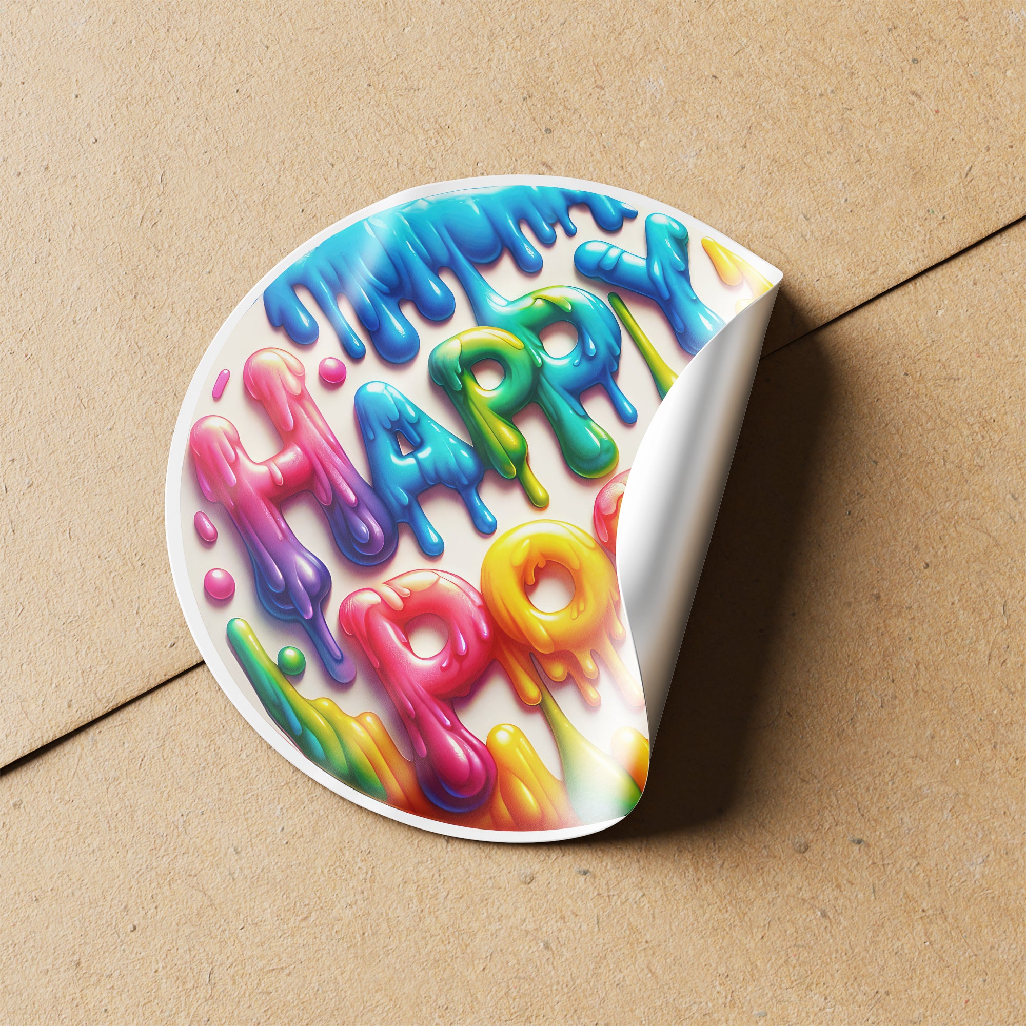 Melted Rainbow Happy Post 3 Circle Stickers