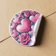 Pink Hearts & Roses 1 Circle Stickers