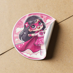 Pink Girl Superhero 2 Circle Stickers