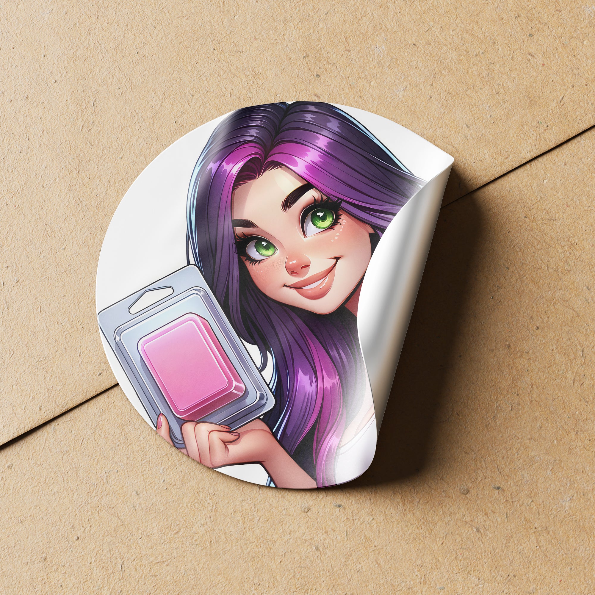 Purple Hair Woman Wax Melt Avatar 2 Circle Stickers