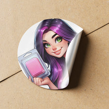 Load image into Gallery viewer, Purple Hair Woman Wax Melt Avatar 2 Circle Stickers
