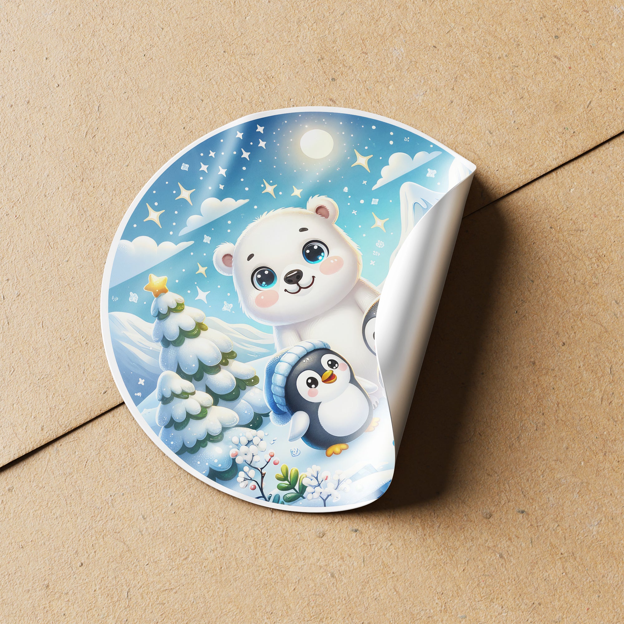 Winter Animals 4 Circle Stickers