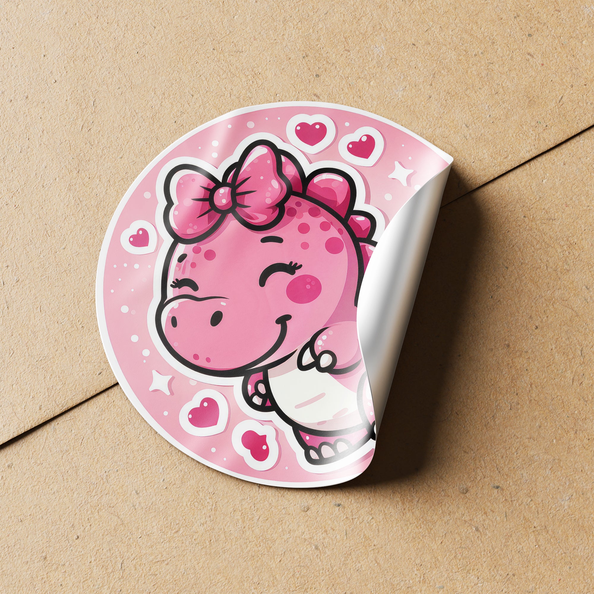 Pink Dinosaur 2 Circle Stickers