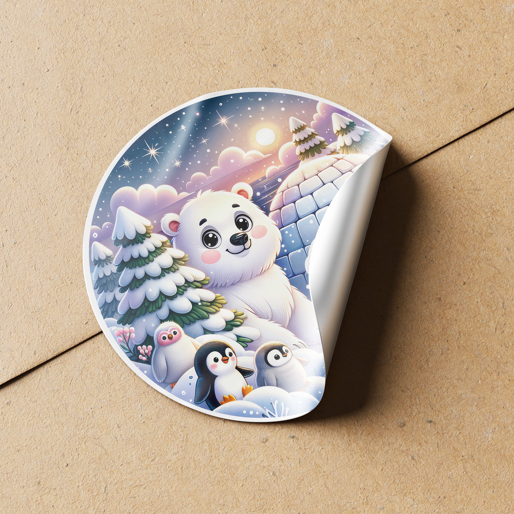 Winter Animals 2 Circle Stickers