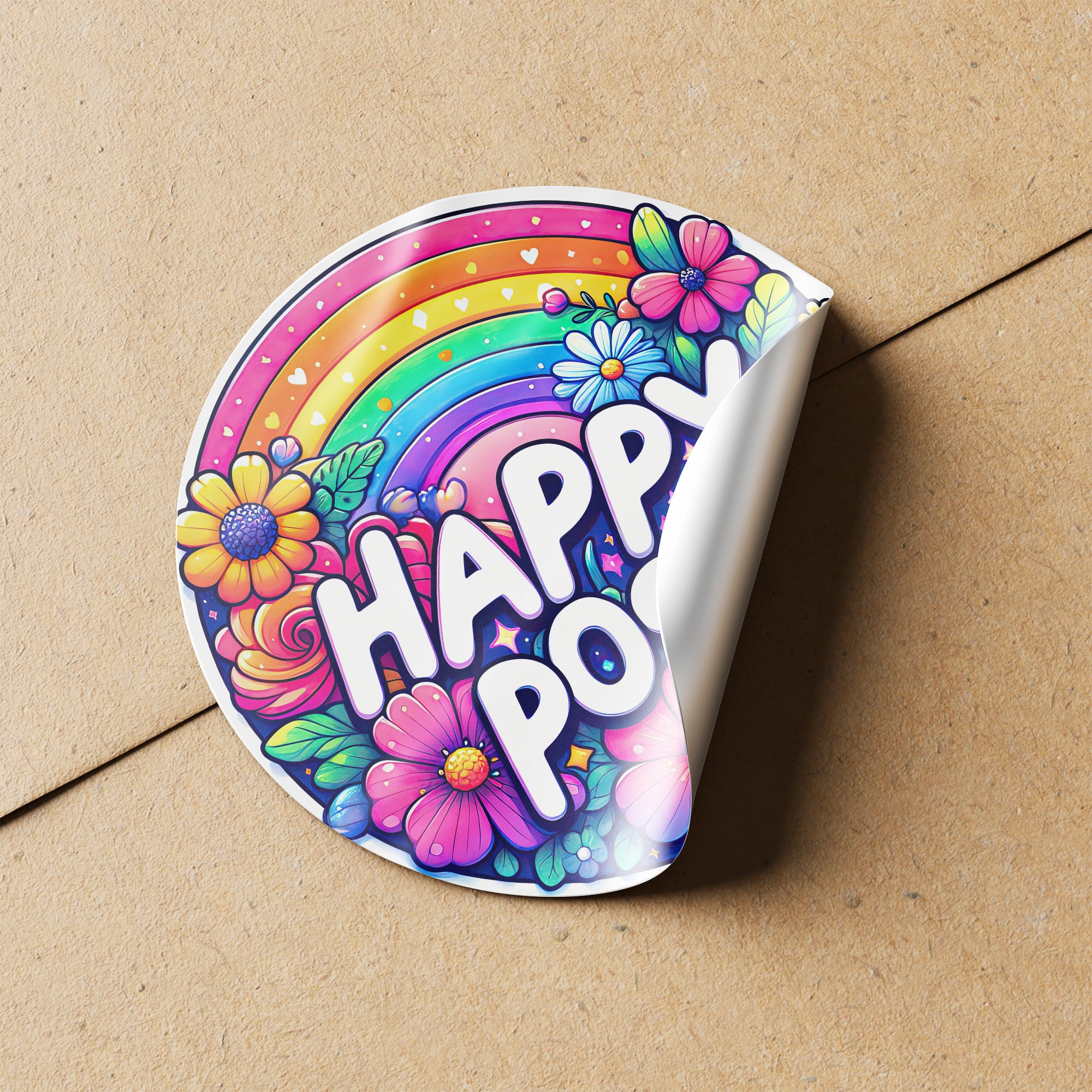 Rainbow Happy Post 1 Circle Stickers