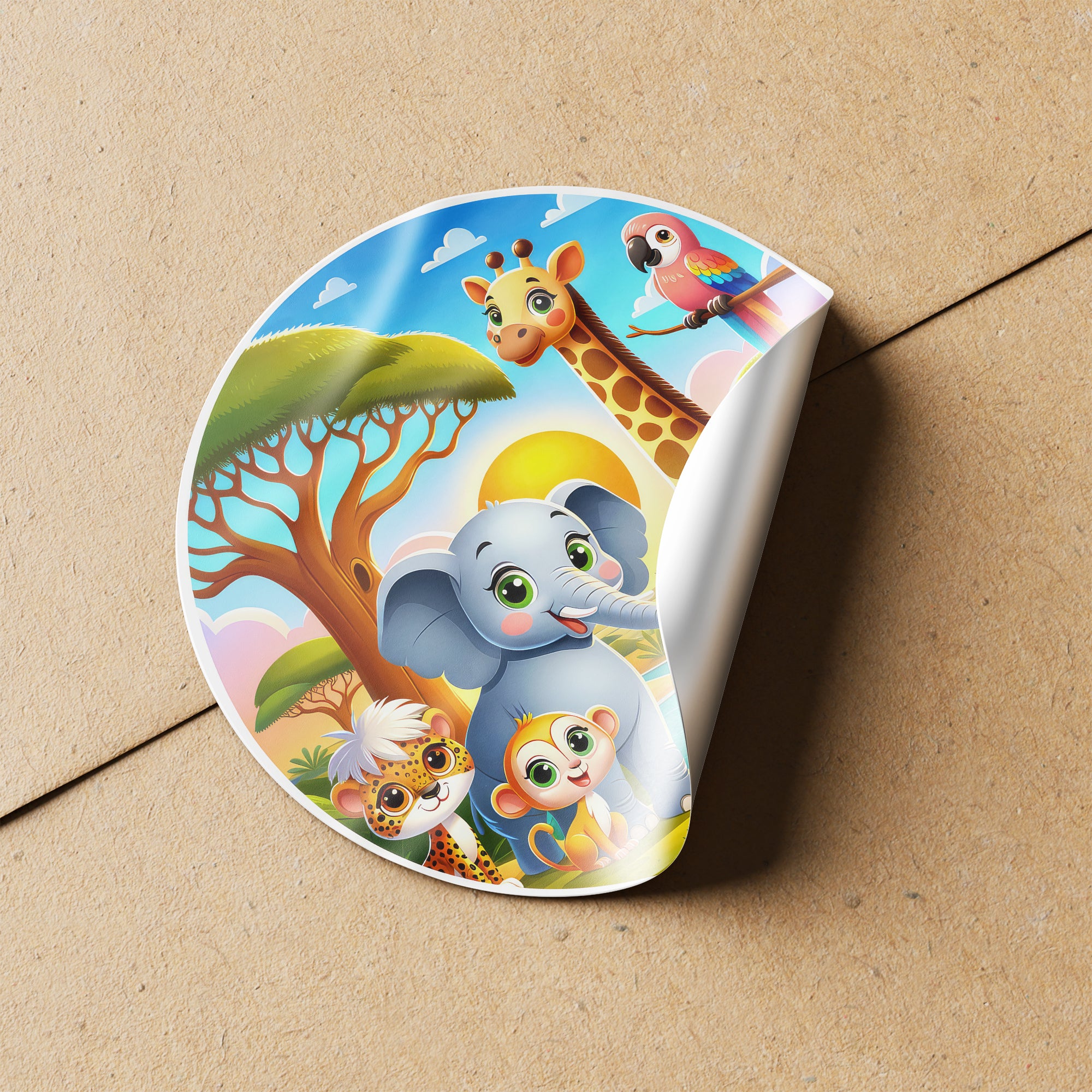 Safari Animals 3 Circle Stickers