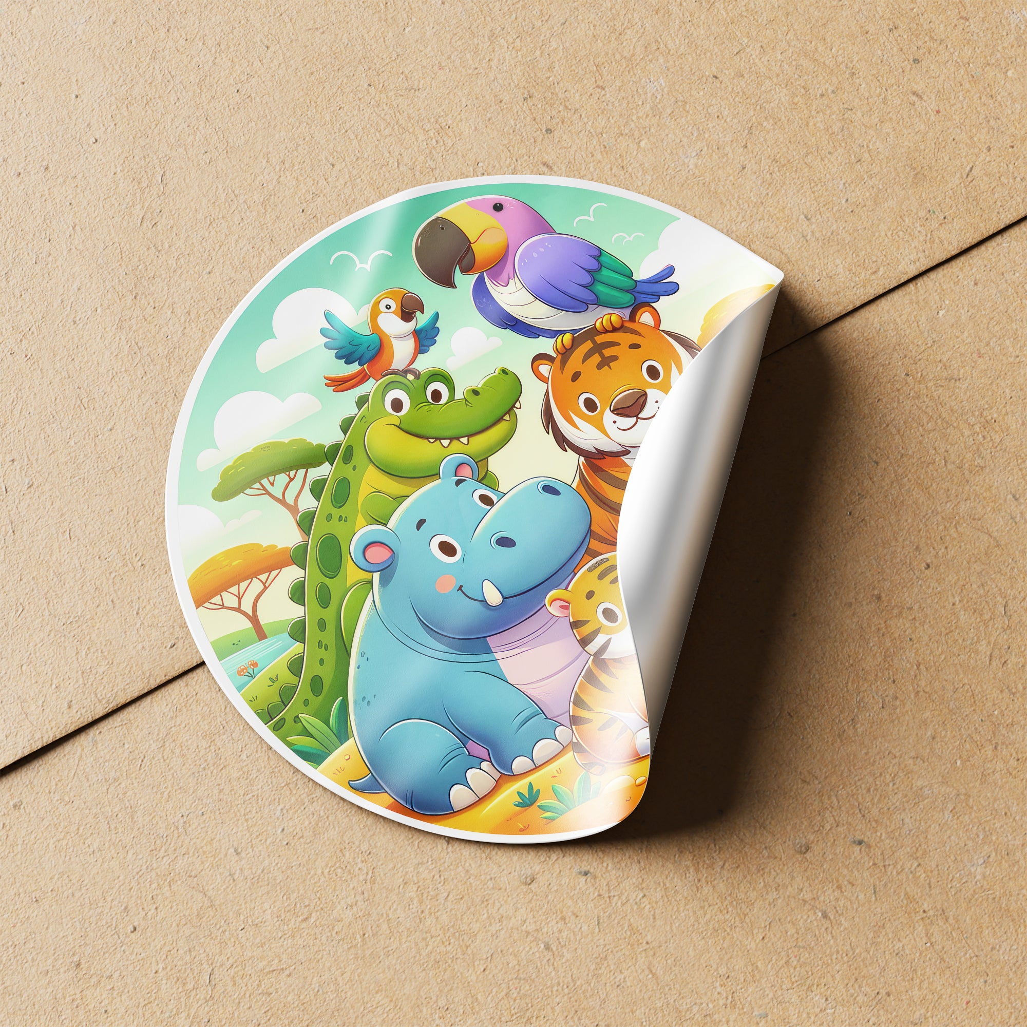 Safari Animals 4 Circle Stickers