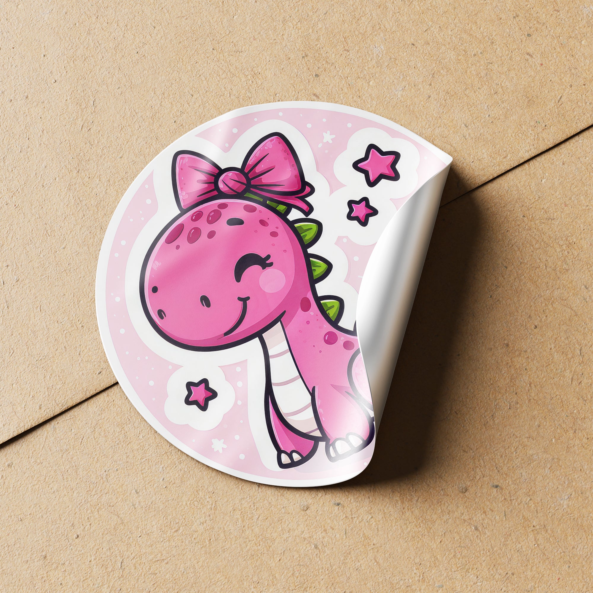 Pink Dinosaur 3 Circle Stickers