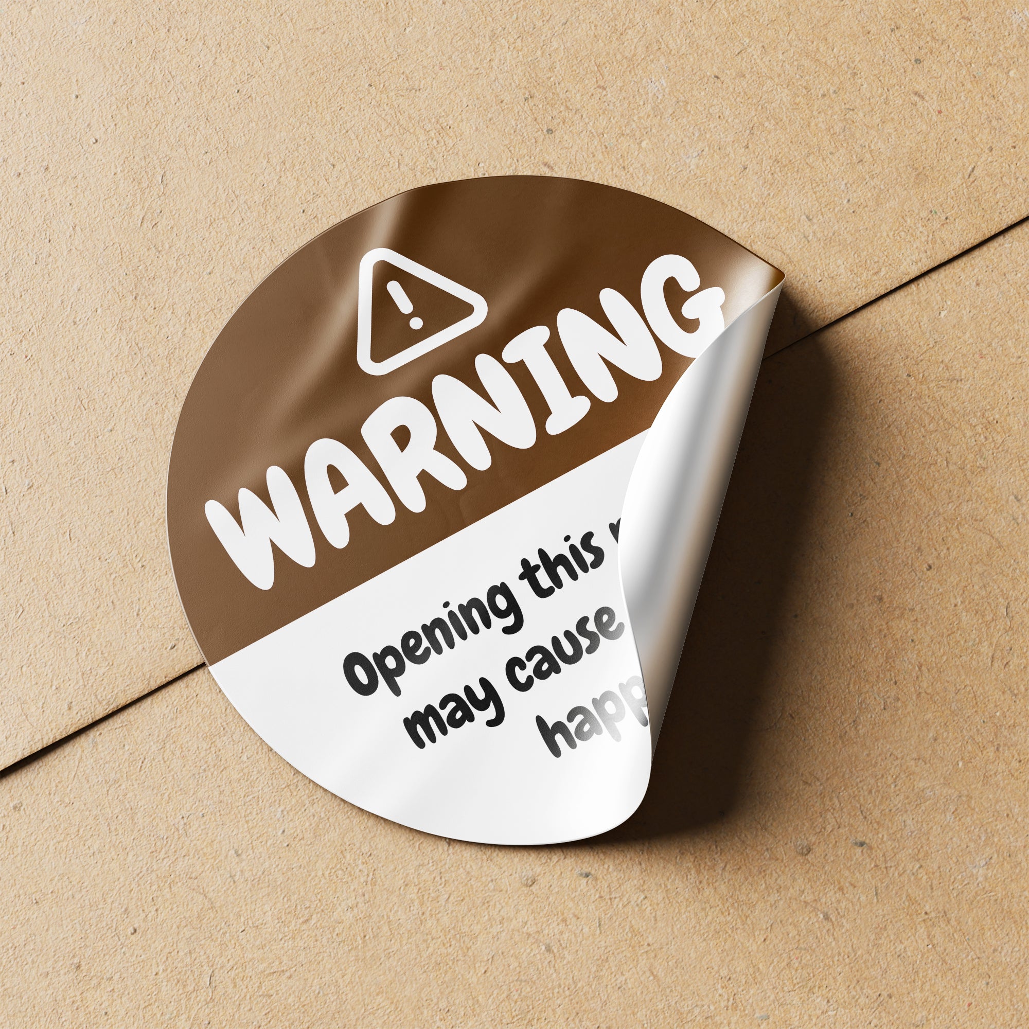 Brown Warning Happiness Circle Stickers