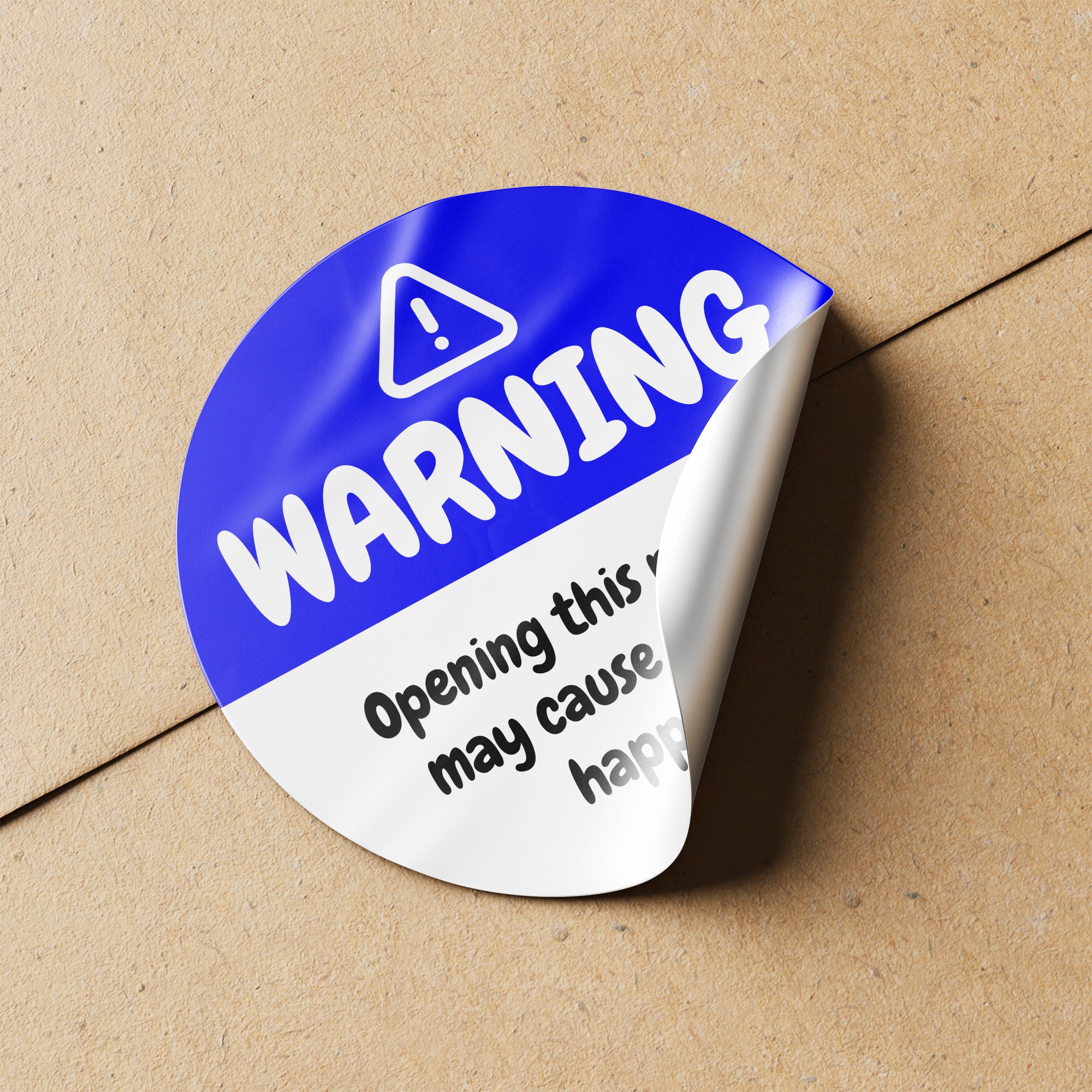 Blue Warning Happiness Circle Stickers