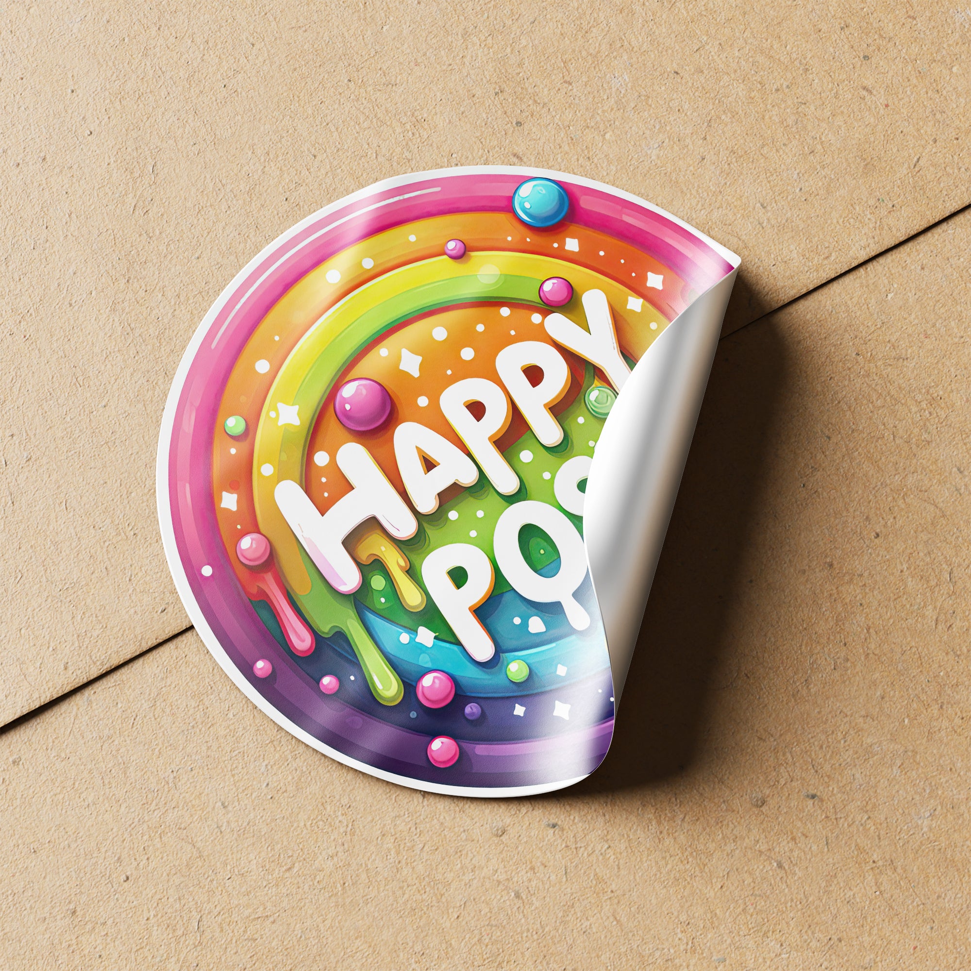 Melted Rainbow Happy Post Circle Stickers