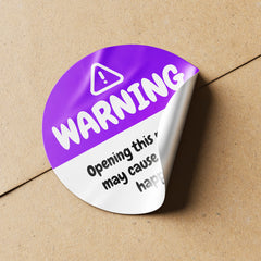 Purple Warning Happiness Circle Stickers