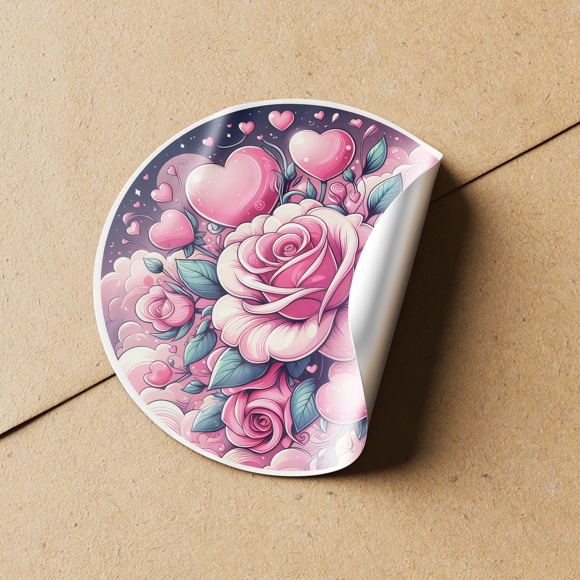 Pink Hearts & Roses 2 Circle Stickers