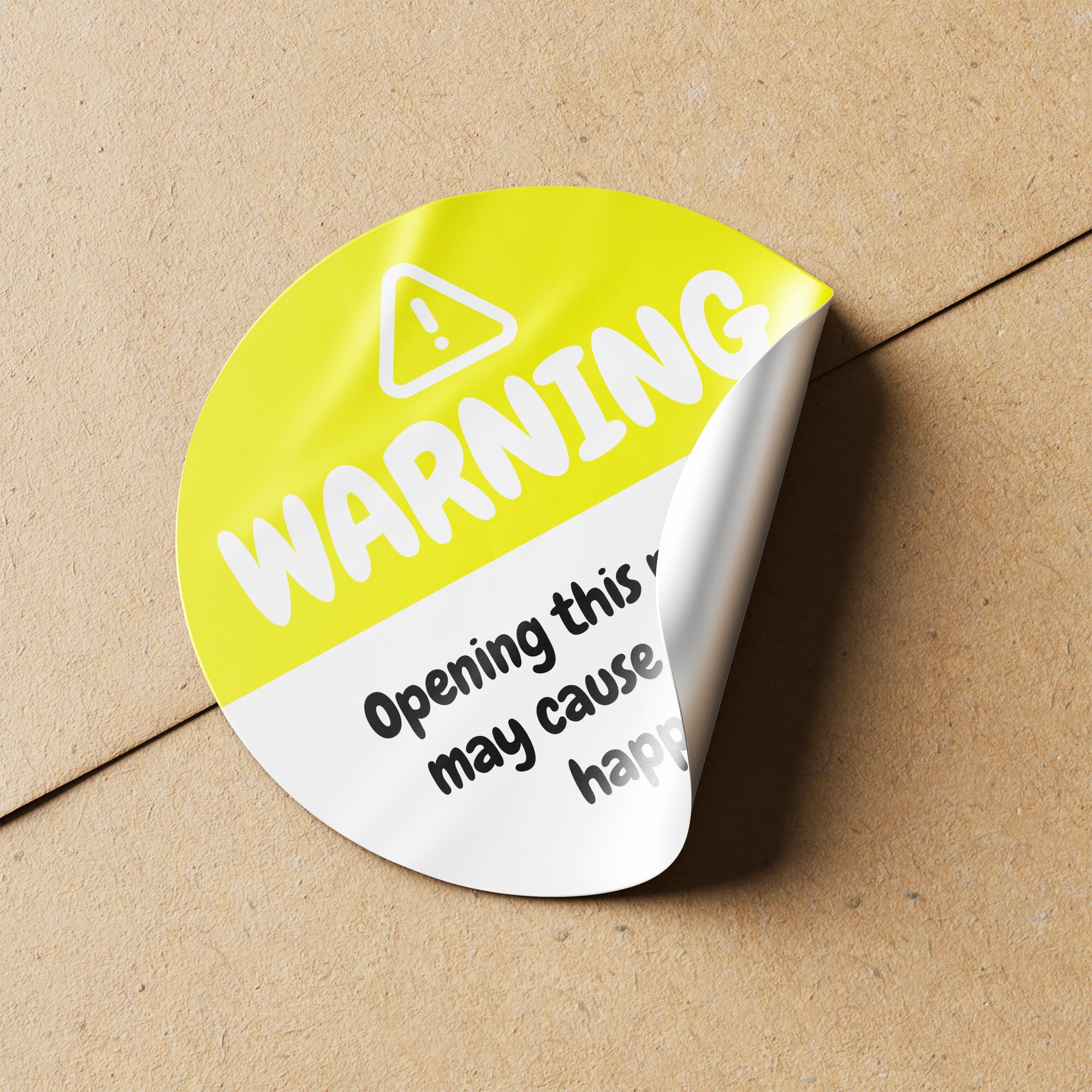 Yellow Warning Happiness Circle Stickers