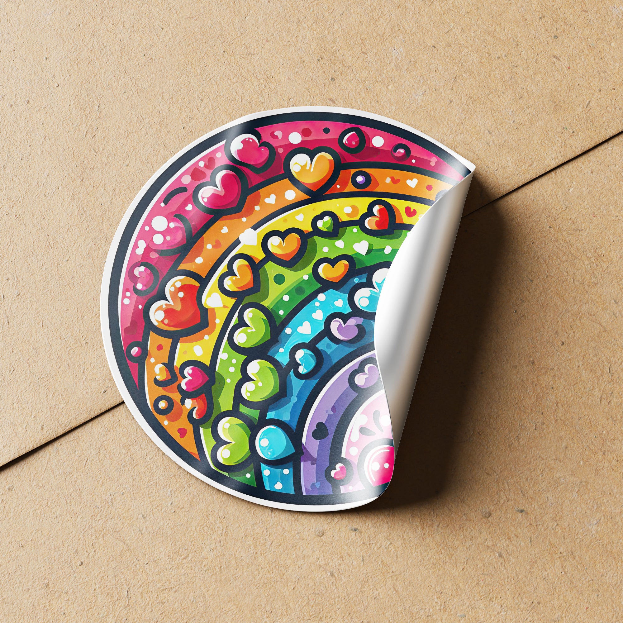 Rainbow Hearts 1 Circle Stickers