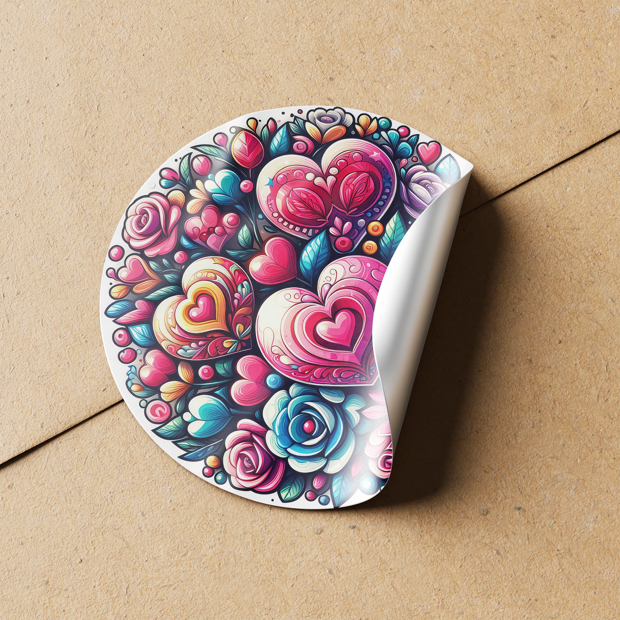 Rainbow Hearts & Roses 2 Circle Stickers