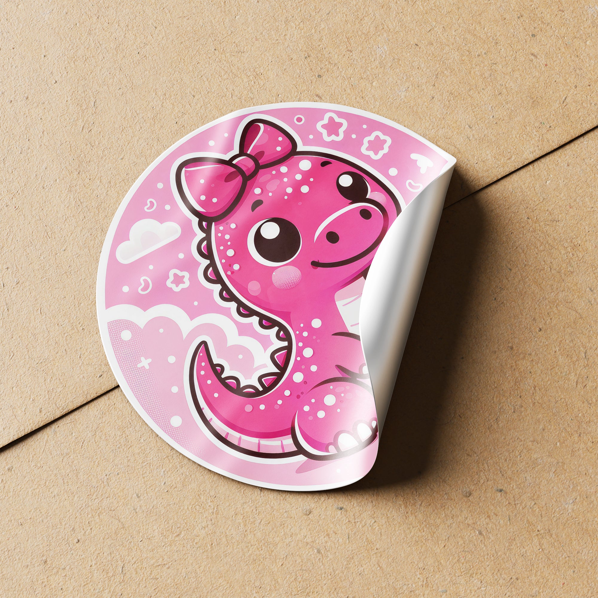 Pink Dinosaur 1 Circle Stickers