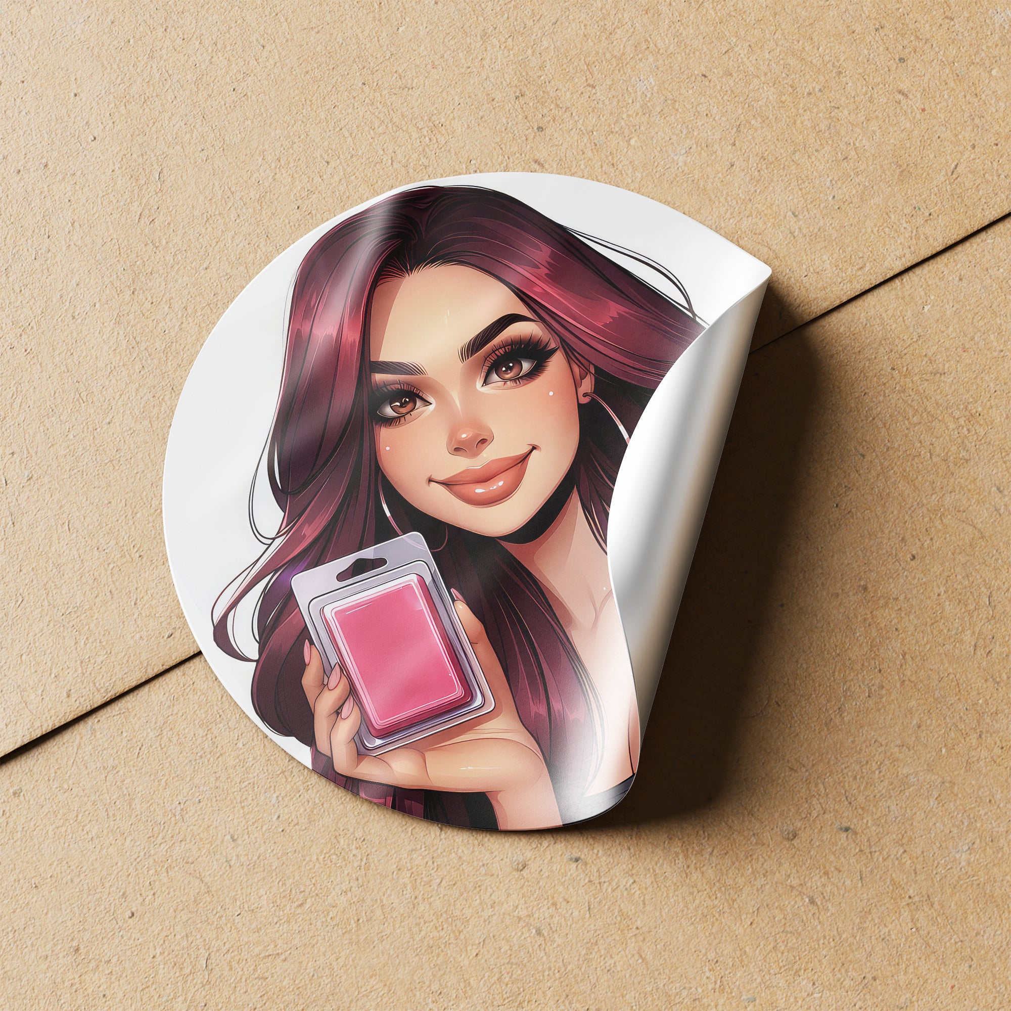 Burgundy Hair Woman Wax Melt Avatar 1 Circle Stickers