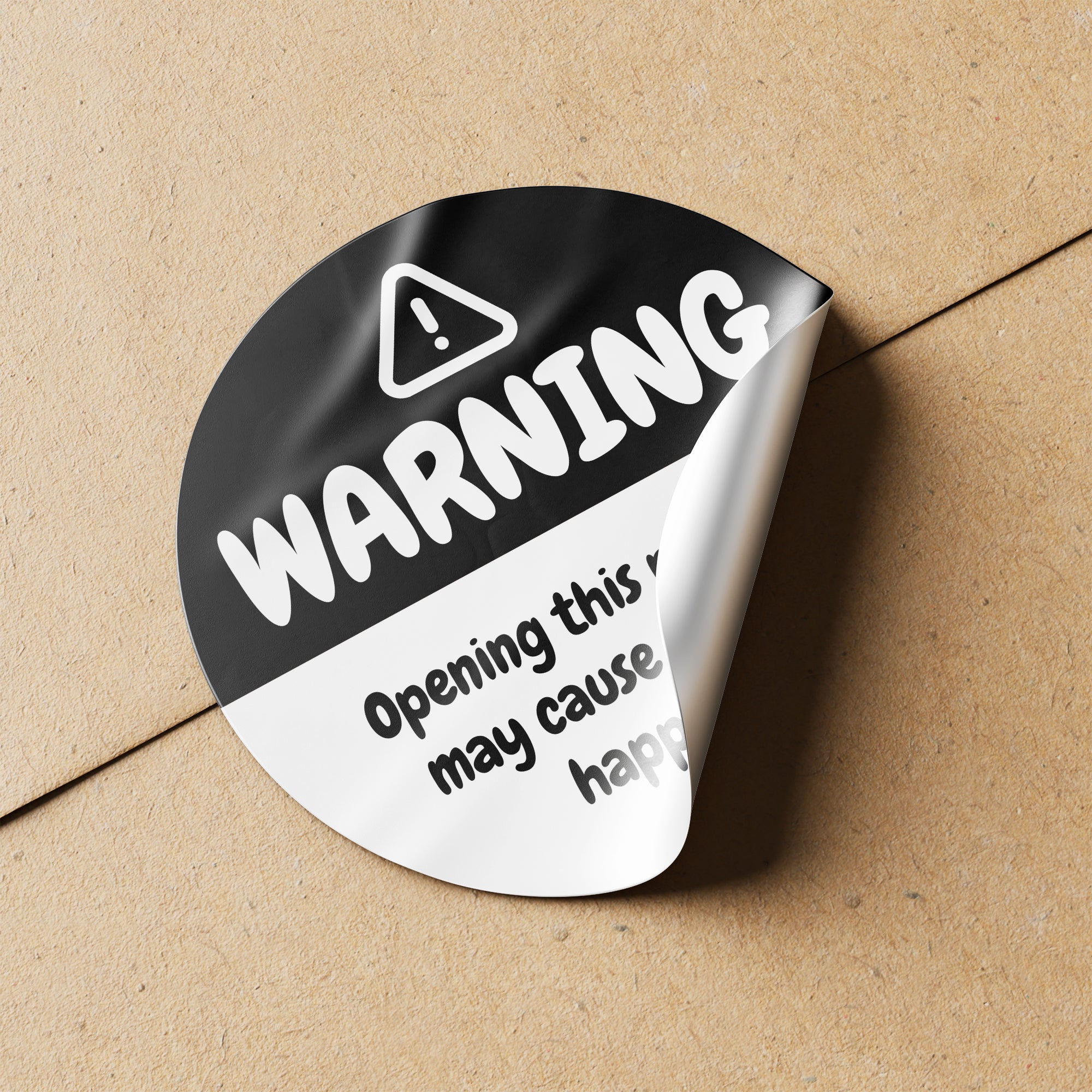 Black Warning Happiness Circle Stickers