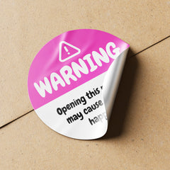 Pink Warning Happiness Circle Stickers