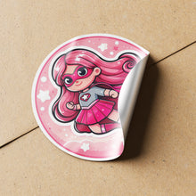 Load image into Gallery viewer, Pink Girl Superhero 1 Circle Stickers
