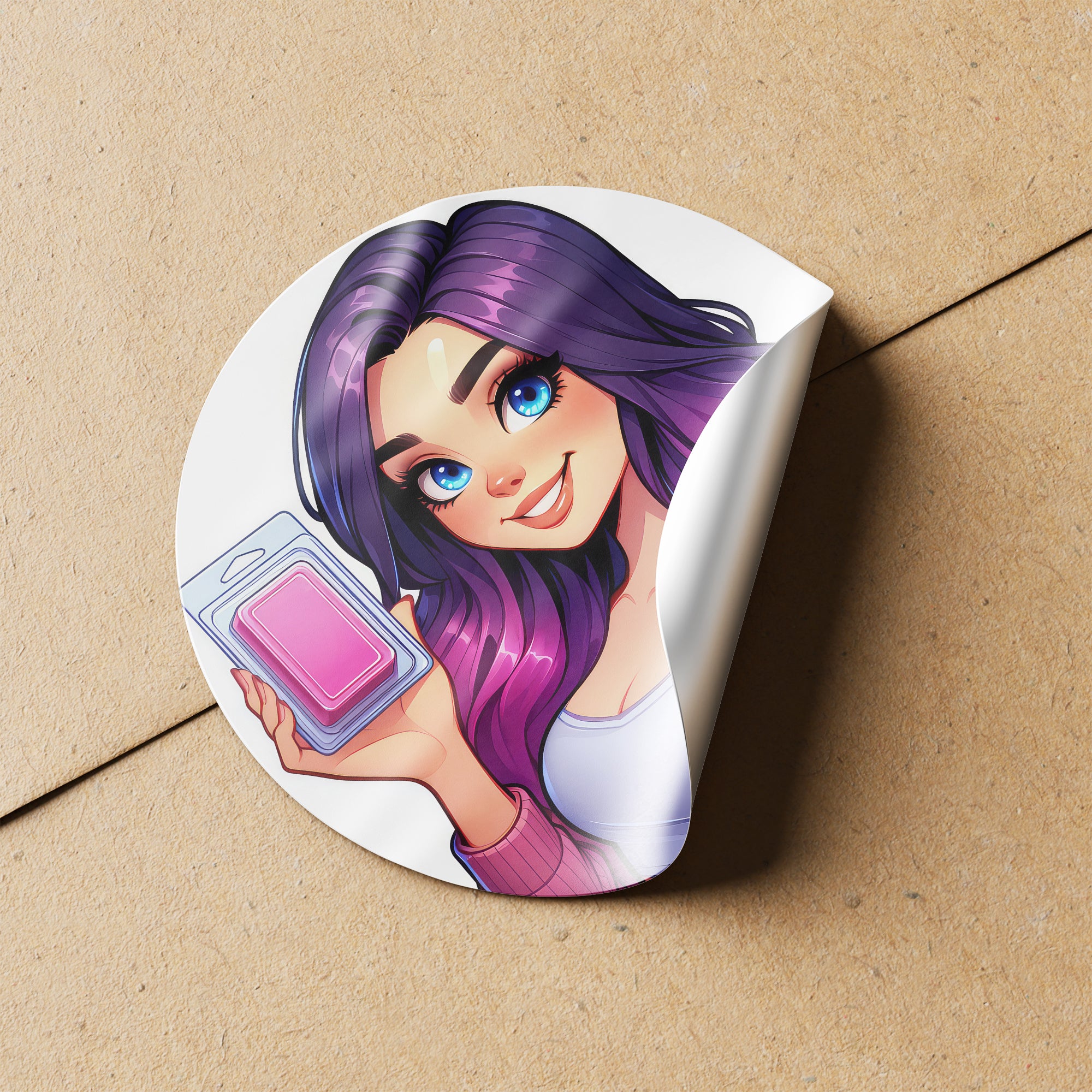 Purple Hair Woman Wax Melt Avatar 1 Circle Stickers