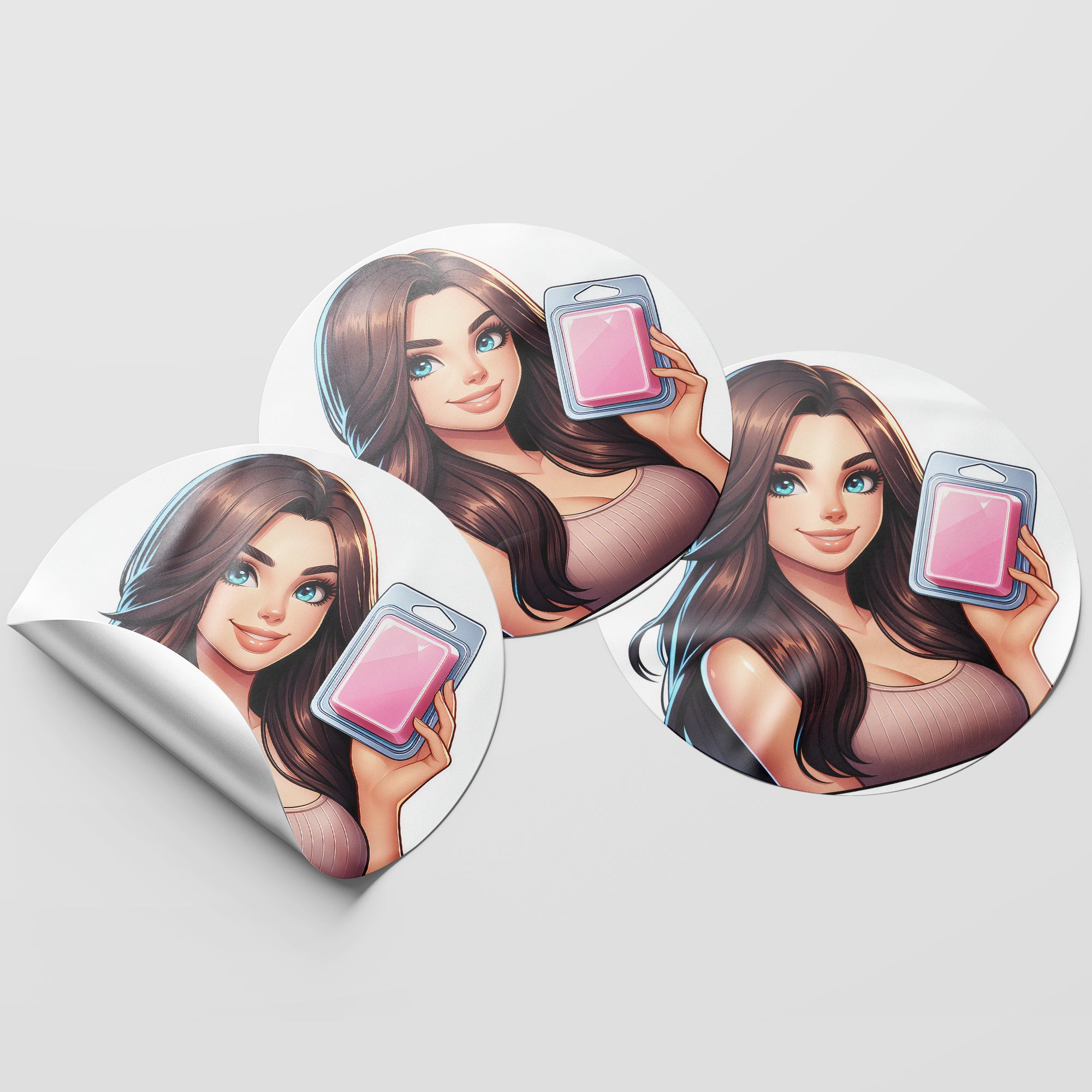 Brown Hair Woman Wax Melt Avatar 1 Circle Stickers