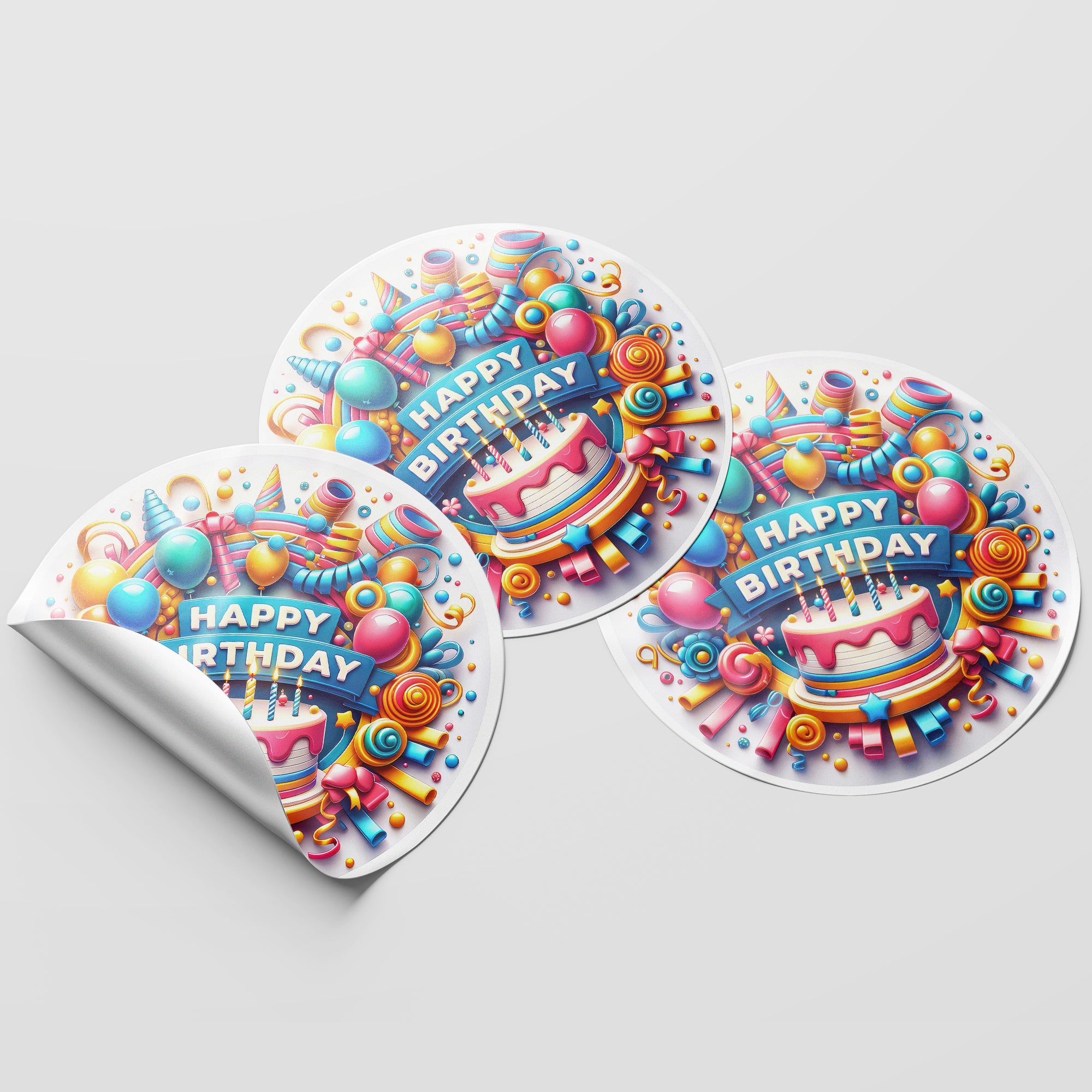 Happy Birthday 8 Circle Stickers