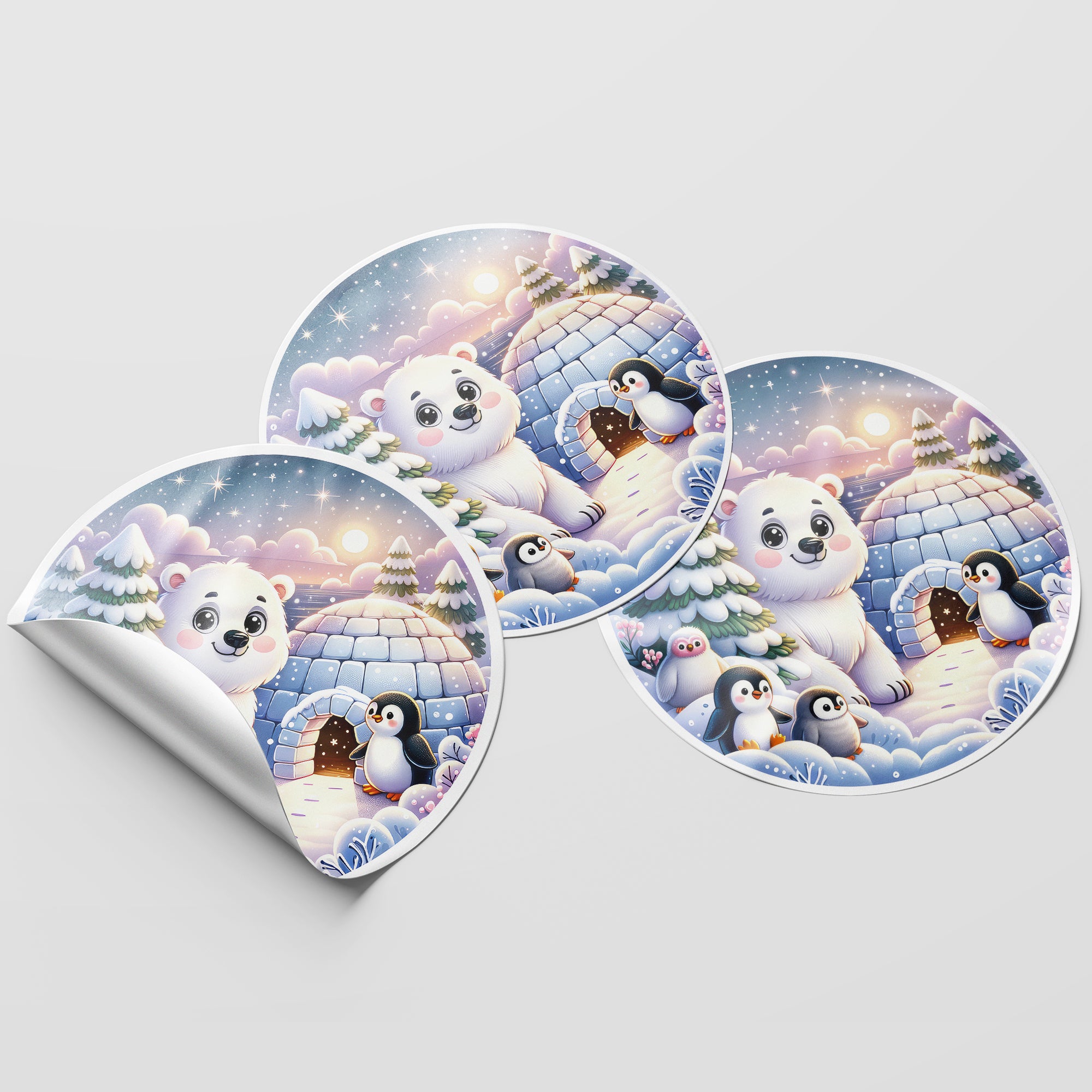 Winter Animals 2 Circle Stickers