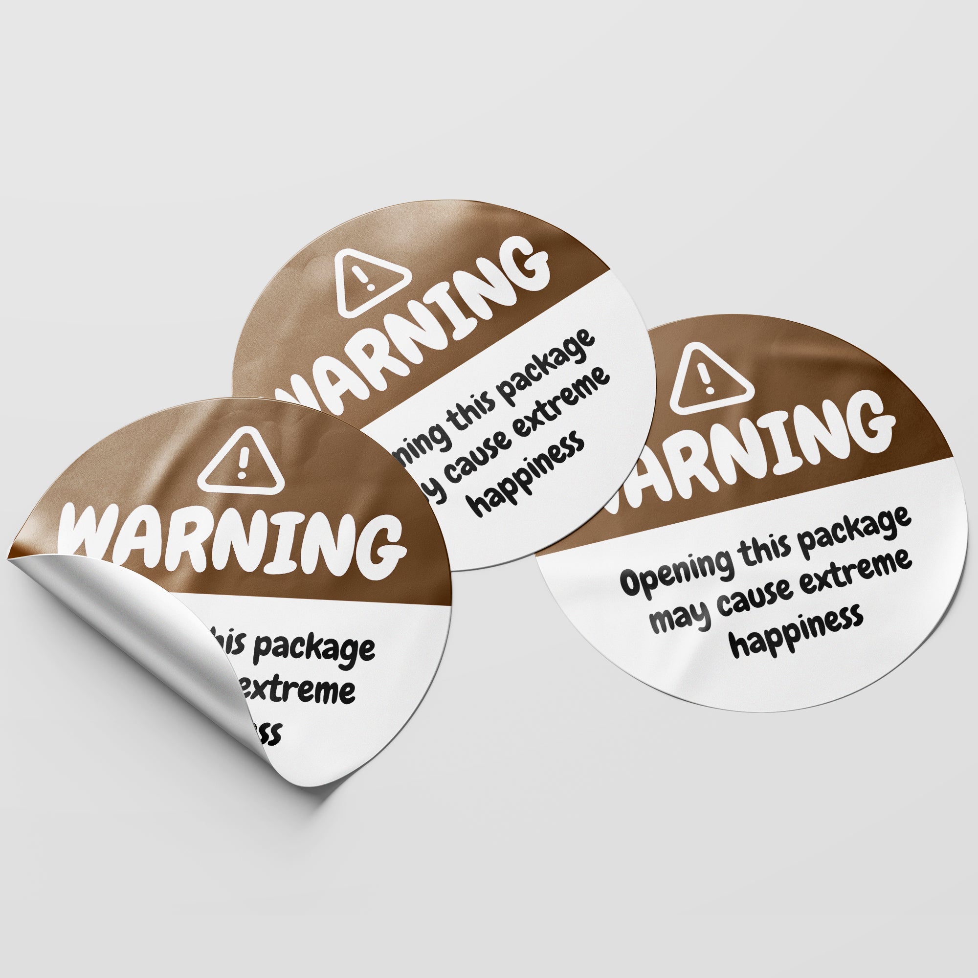 Brown Warning Happiness Circle Stickers