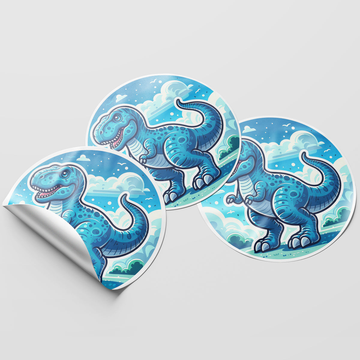 Blue Dinosaur 4 Circle Stickers