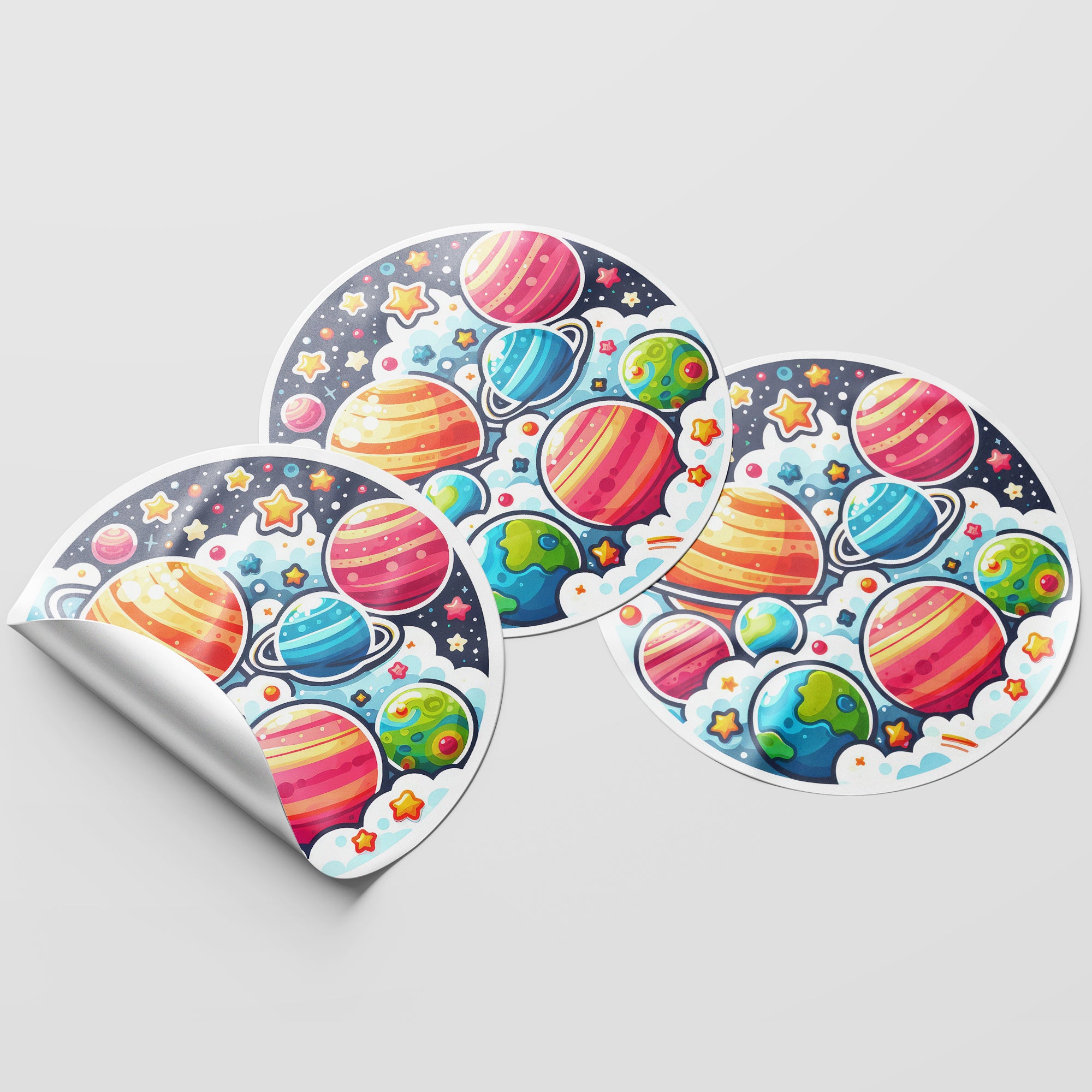 Planets 4 Circle Stickers