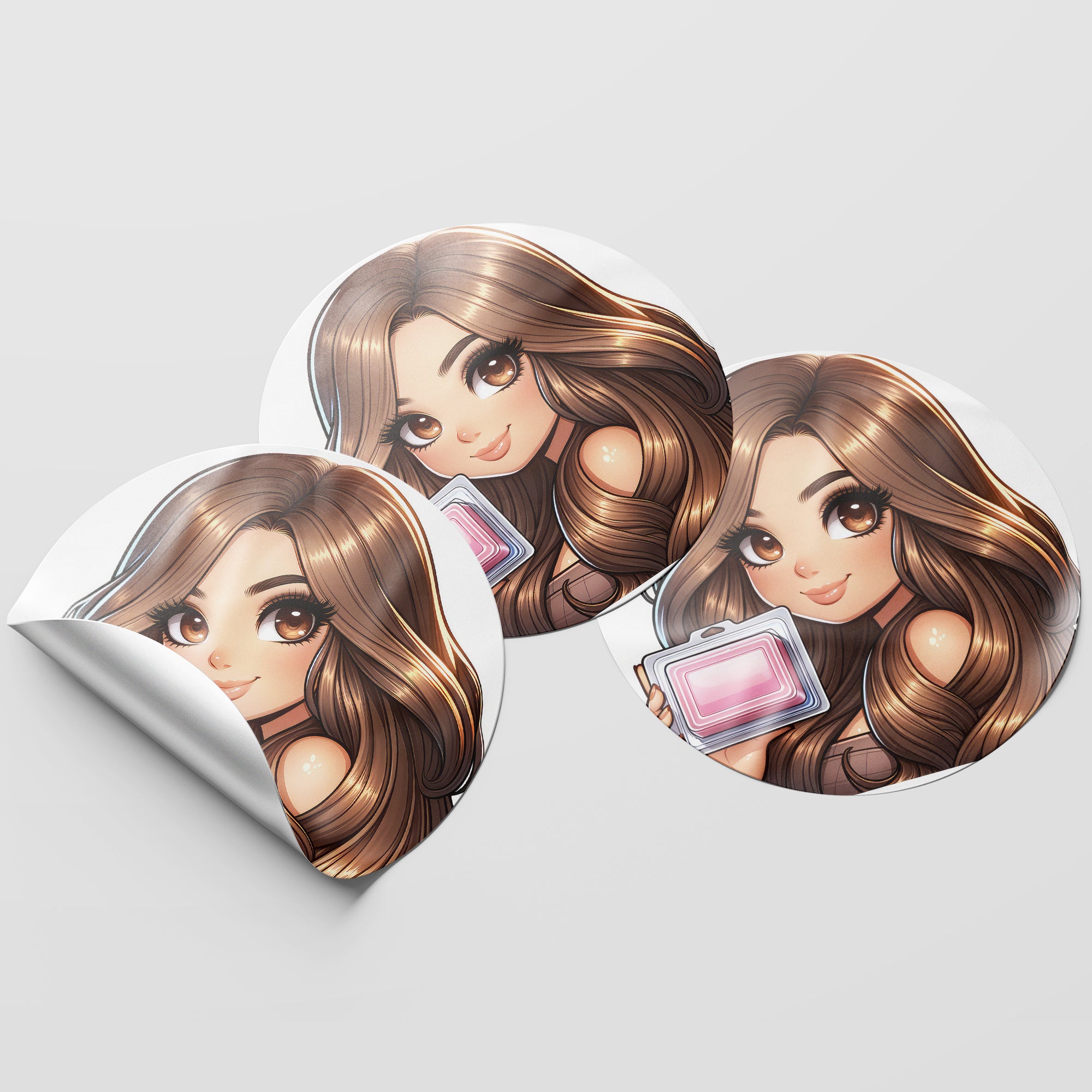 Brown Hair Woman Wax Melt Avatar 2 Circle Stickers