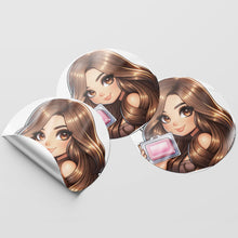 Load image into Gallery viewer, Brown Hair Woman Wax Melt Avatar 2 Circle Stickers
