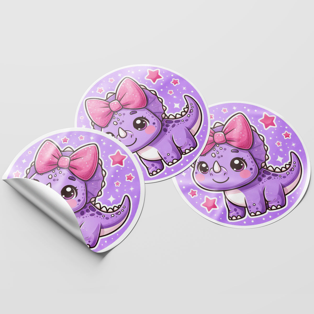 Purple Dinosaur 3 Circle Stickers