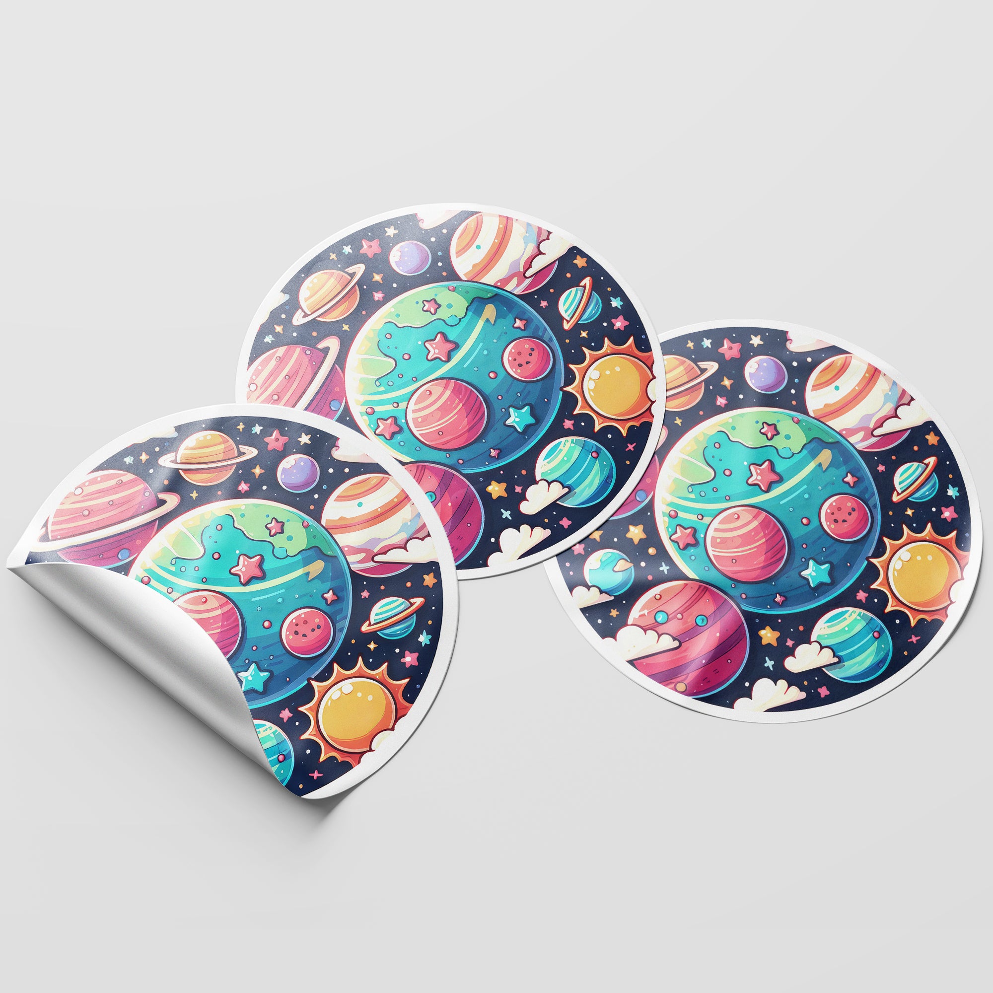 Planets 3 Circle Stickers