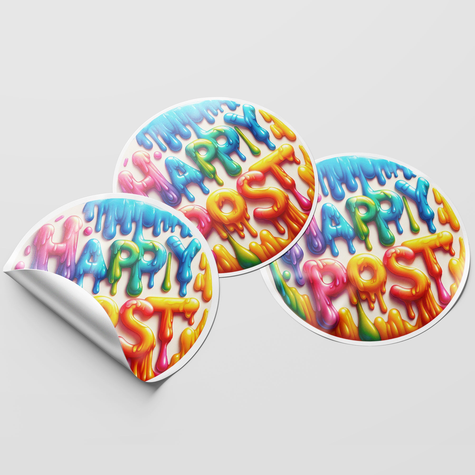 Melted Rainbow Happy Post 3 Circle Stickers