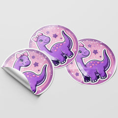 Purple Dinosaur 2 Circle Stickers