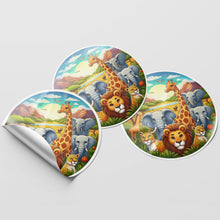 Load image into Gallery viewer, Safari Animals 2 Circle Stickers
