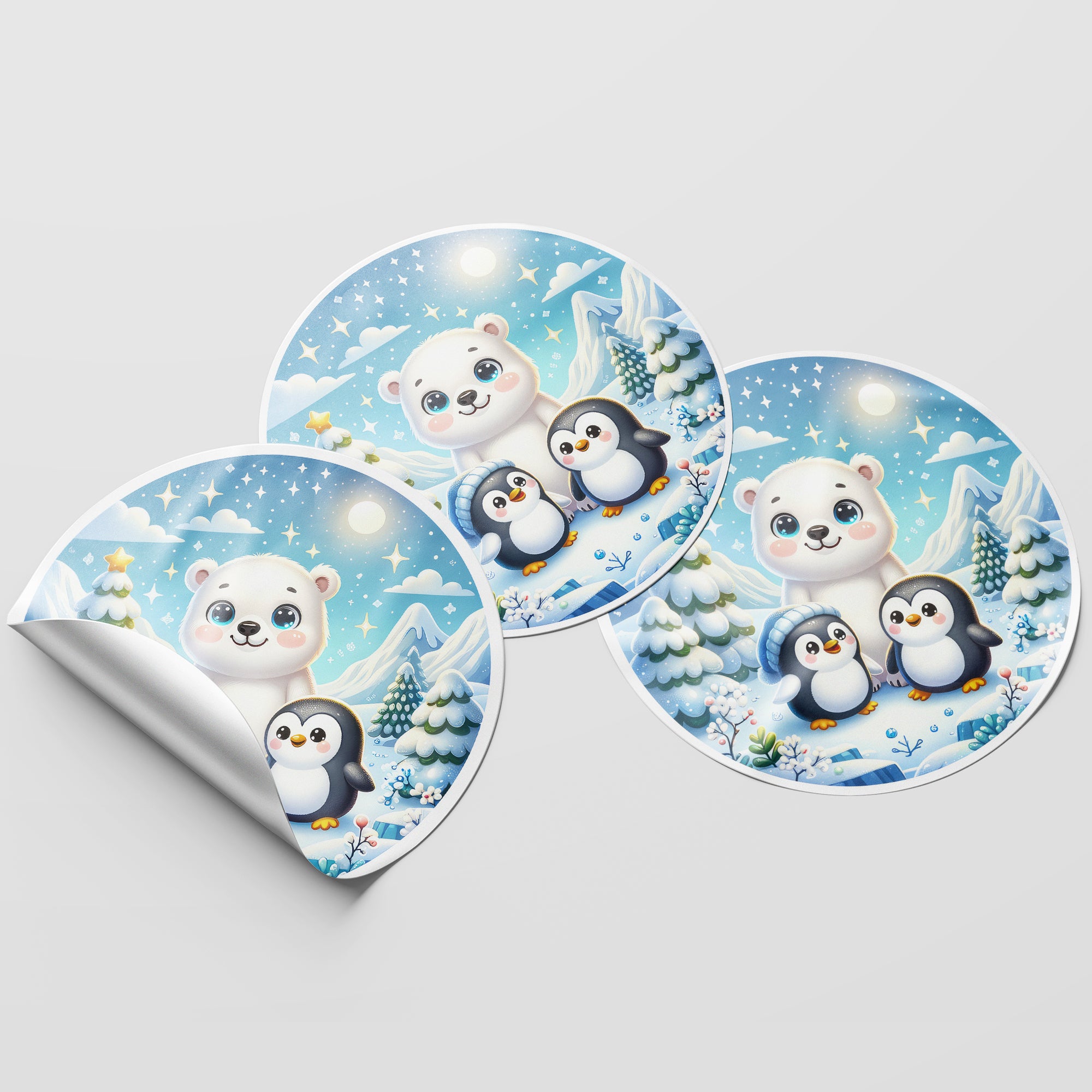 Winter Animals 4 Circle Stickers