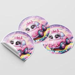 Pink Car 1 Circle Stickers