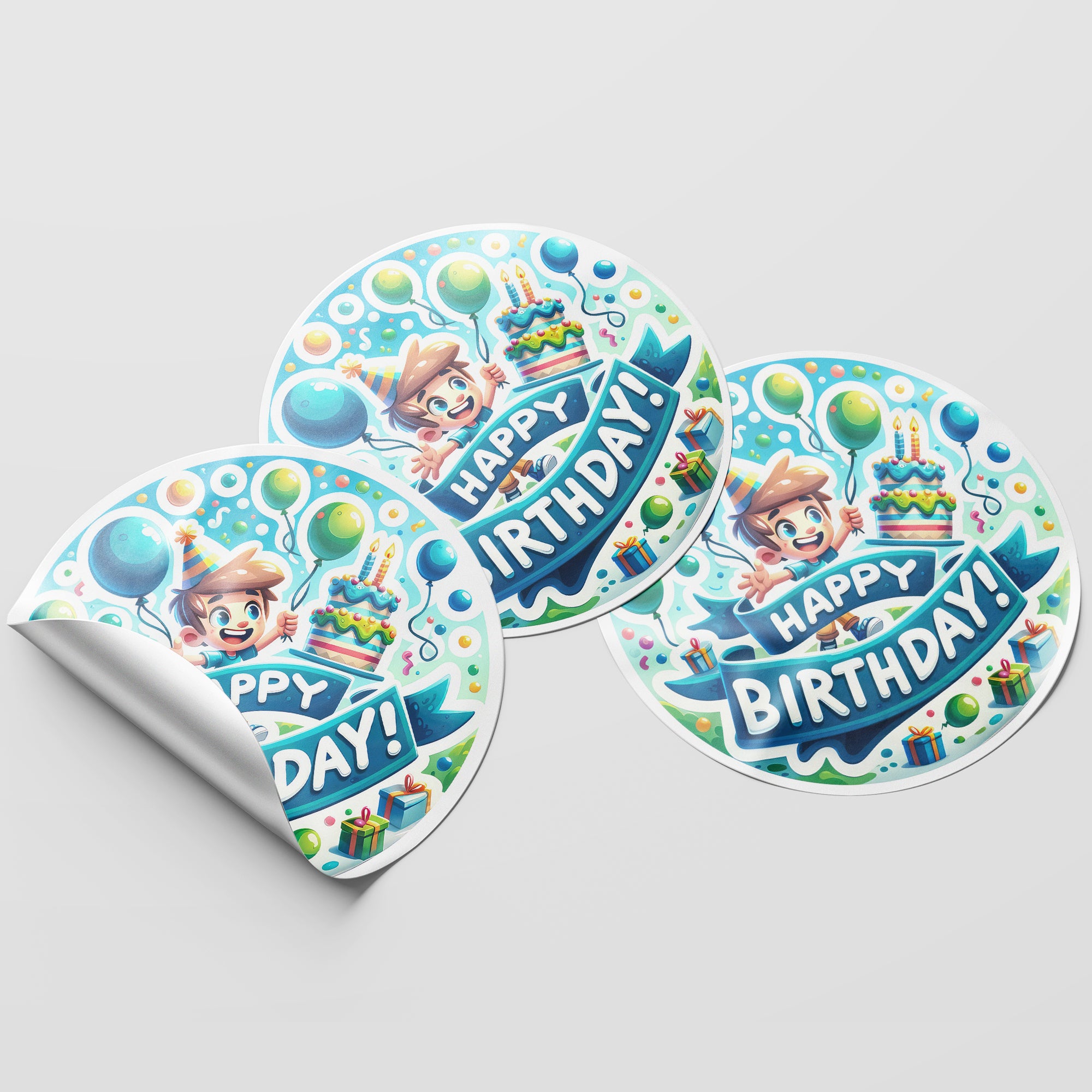 Happy Birthday 3 Circle Stickers