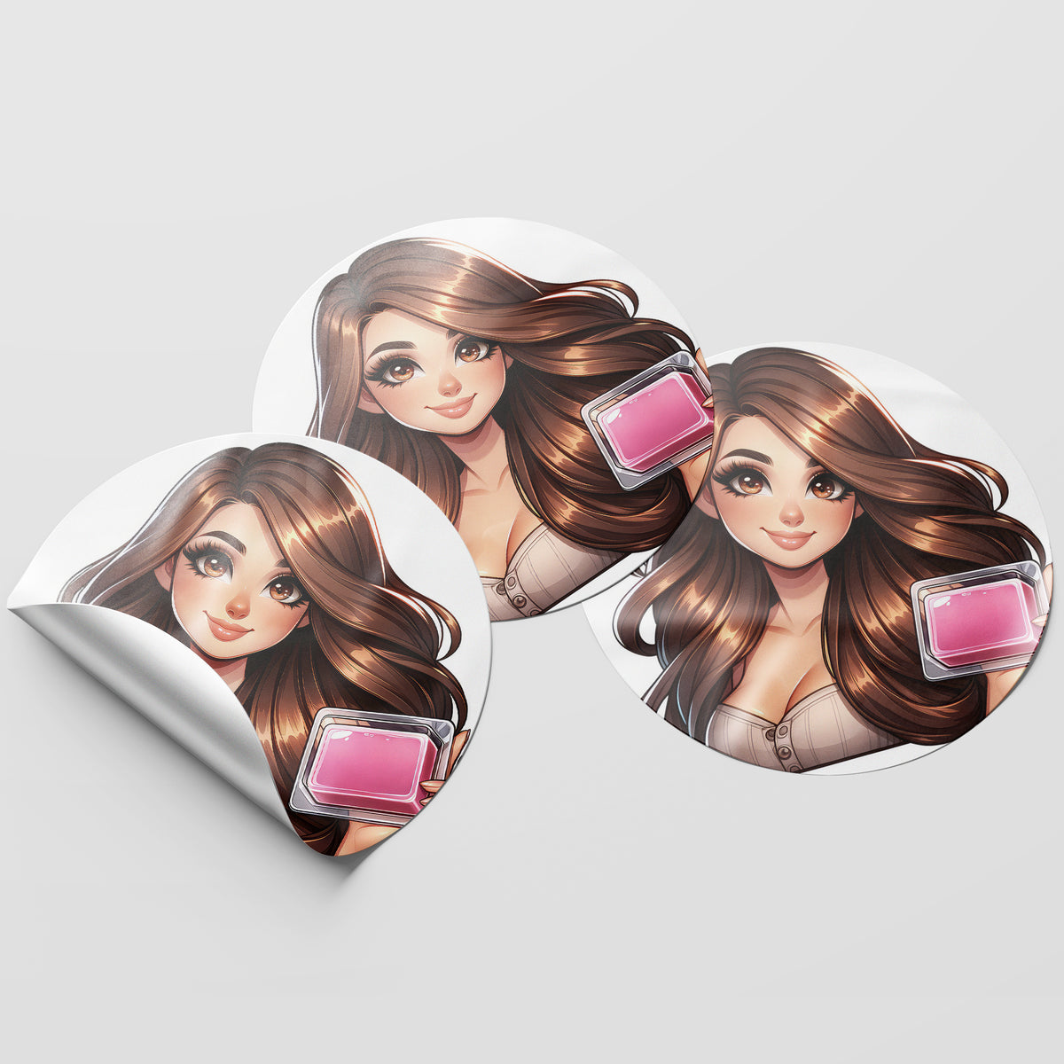 Brown Hair Woman Wax Melt Avatar 3 Circle Stickers