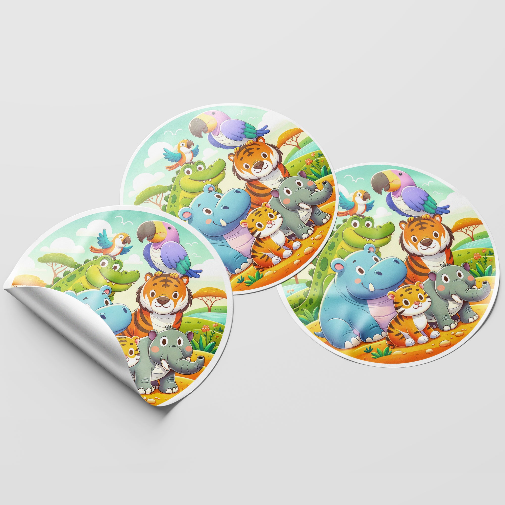 Safari Animals 4 Circle Stickers