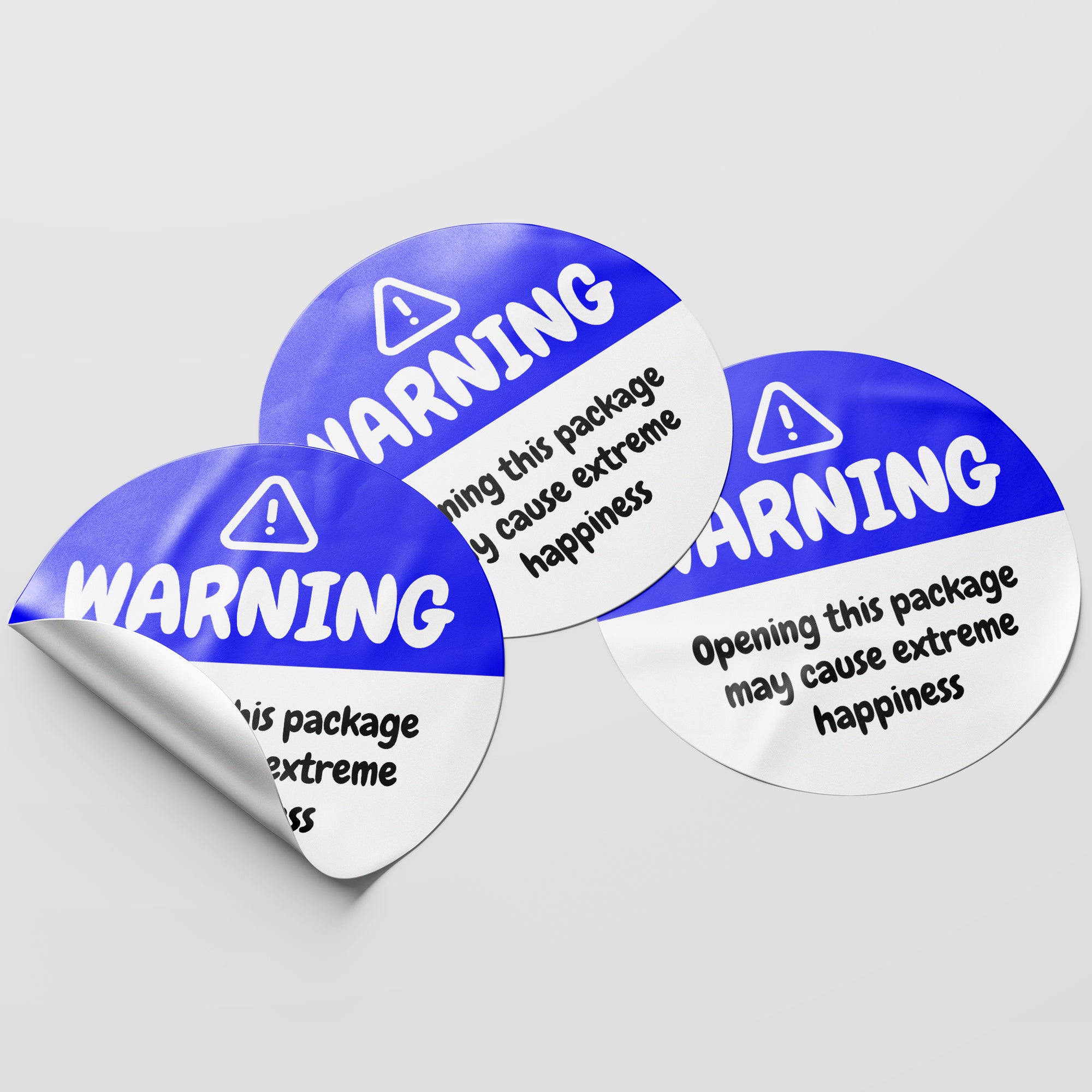 Blue Warning Happiness Circle Stickers