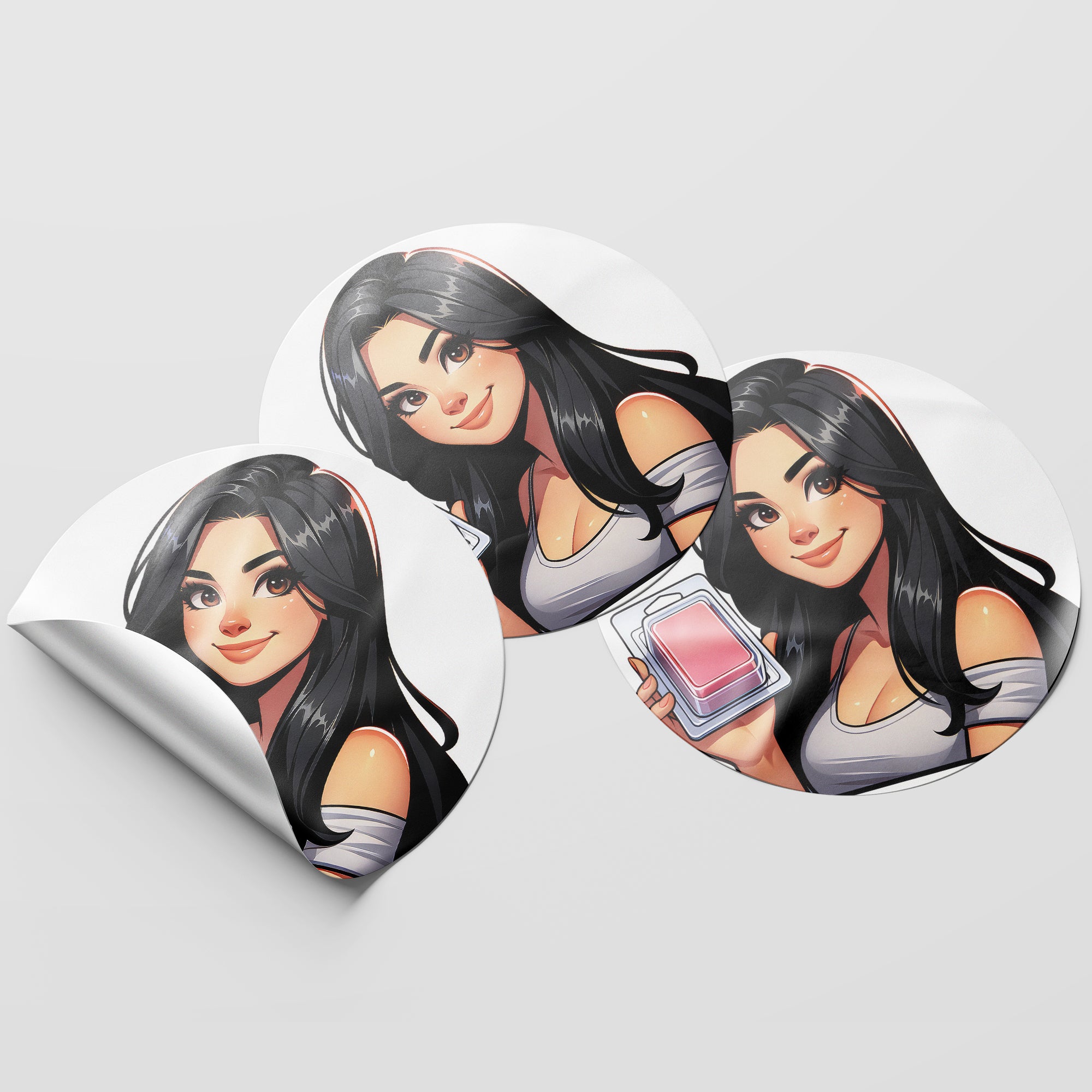 Black Hair Woman Wax Melt Avatar 1 Circle Stickers